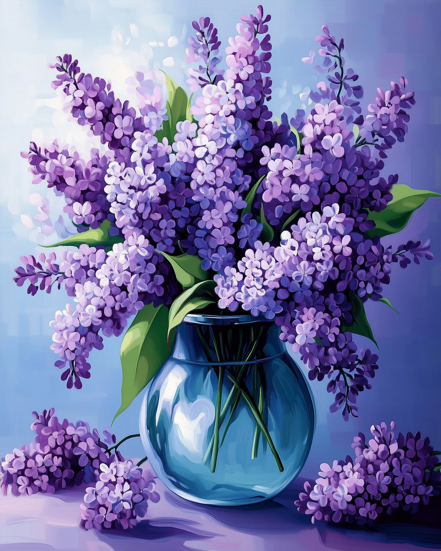 Malerisches Bild mit üppigem Flieder in sanften Blautönen. 'Fliedertraum in Violett - Blumen' von miicreaitve bietet kreative Entspannung.
