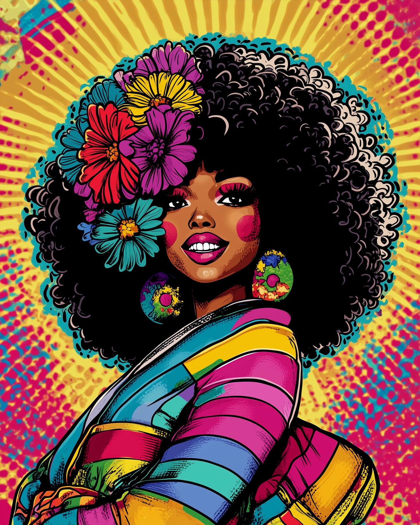 Lebendiges Pop Art Kit mit Blumenmotiv. Blumenfreude im Stil - Pop Art von miicreative. Kreatives Malen nach Zahlen für entspannende Stunden.