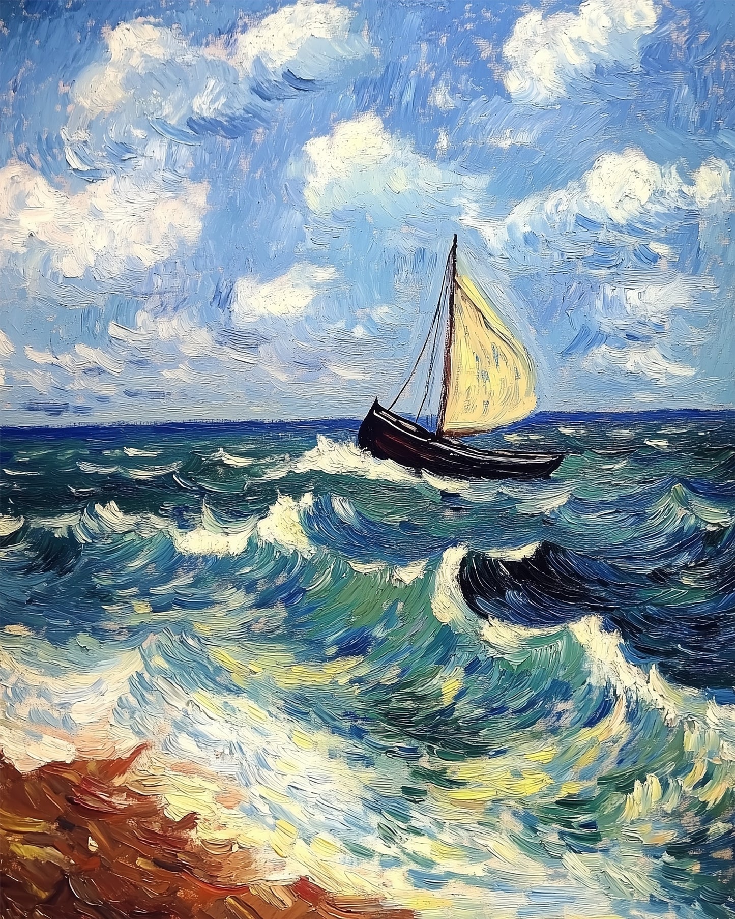 miicreative Malen nach Zahlen Kit 'Segeln im sanften Wind - Landschaften'. Blaues Meer, Segelboot und Wolkenhimmel, laden zu einer beruhigenden und kreativen Auszeit ein.