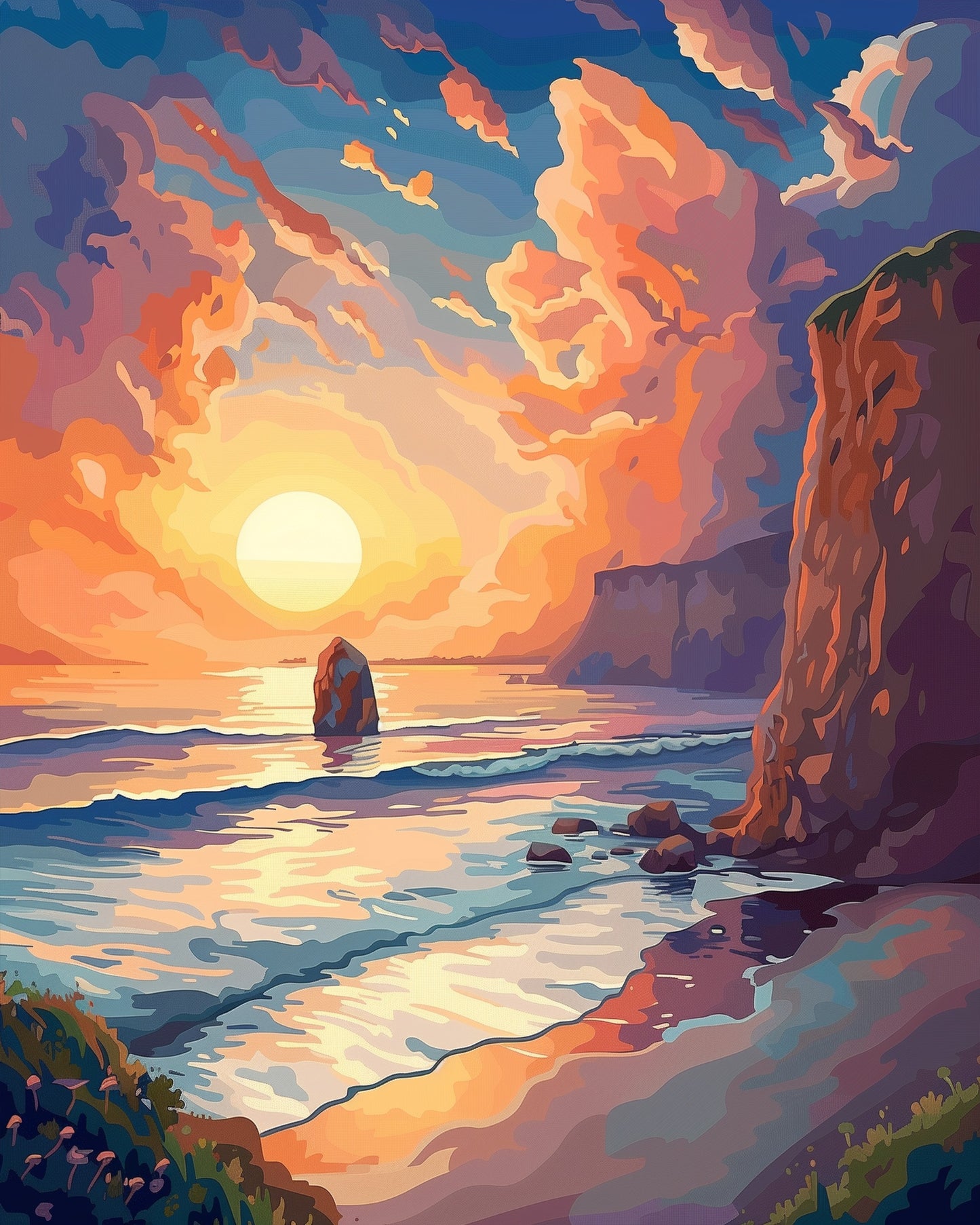 miicreative Malen nach Zahlen: Fesselndes Meer, farbenfroher Himmel. Perfekt für kreative Entspannung und Achtsamkeit.