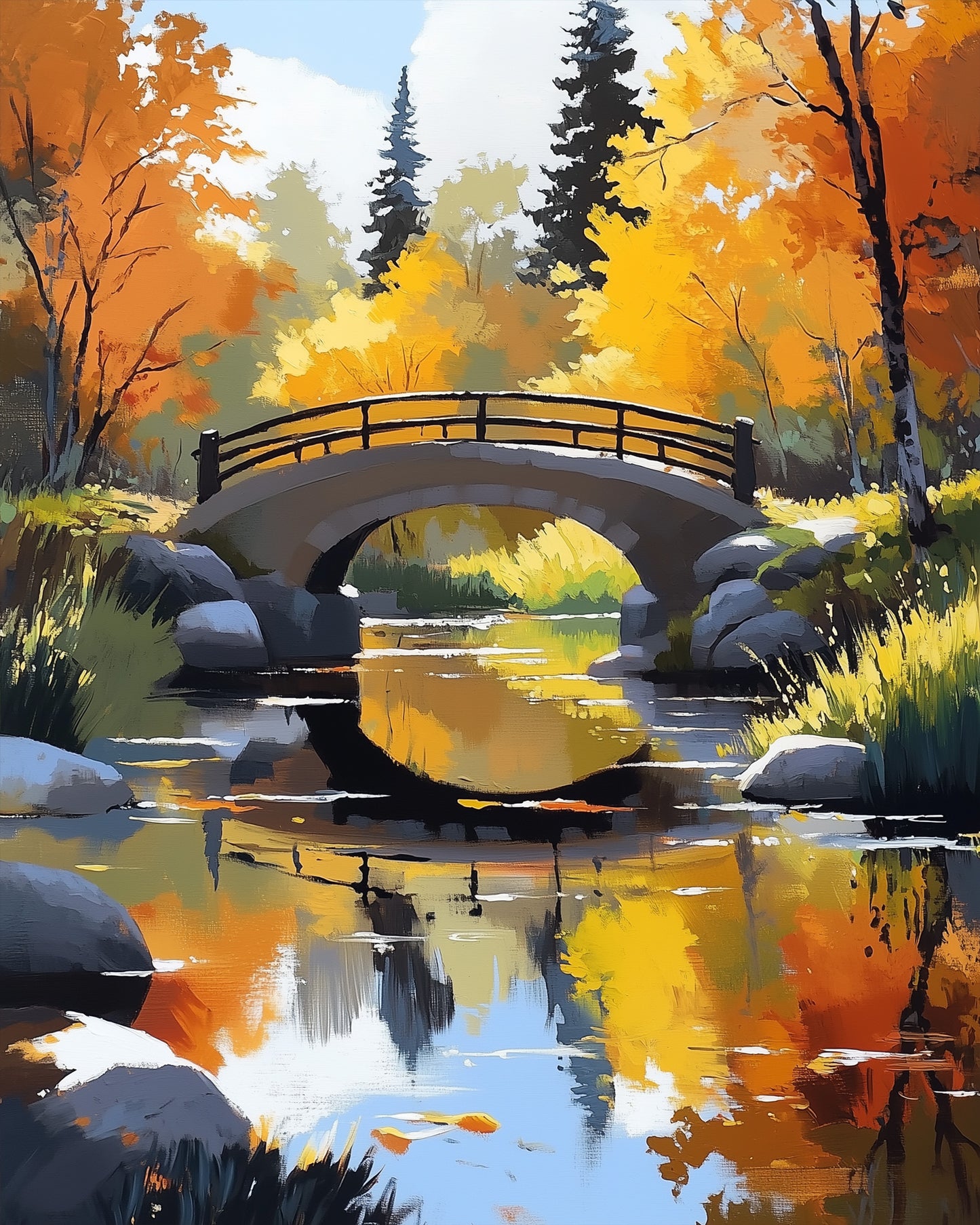 miicreaitve's Malen nach Zahlen Kit, Brücke im Herbstlicht. Entdecke strahlende Herbstfarben für perfekte Entspannung.
