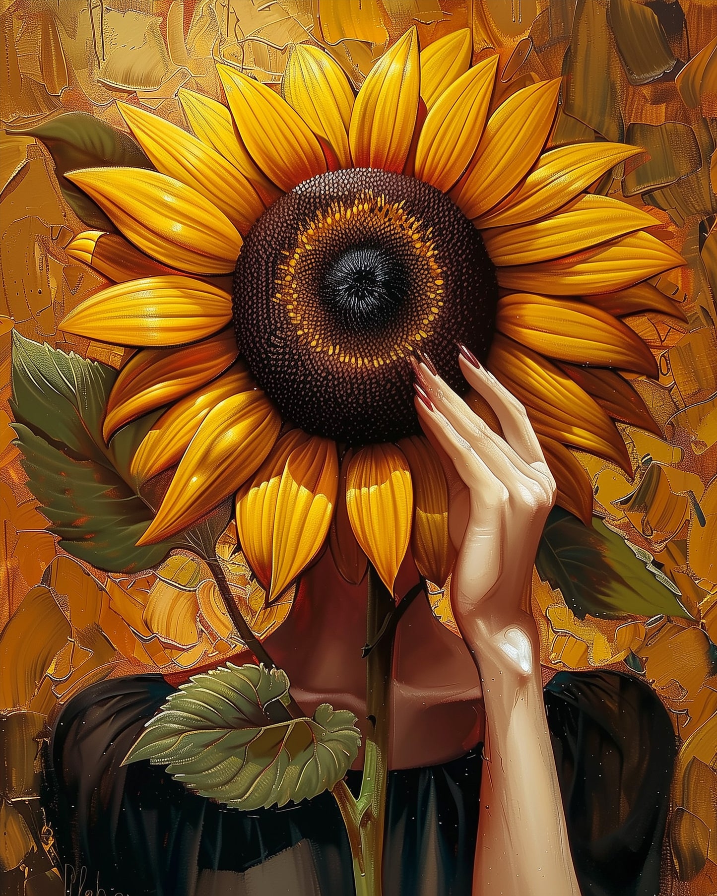 Malen nach Zahlen mit miicreative: Sonnenblume als Frauengesicht. Lebhafte Farben und kreative Entspannung. Erlebe die Schönheit der Flora in künstlerischer Form.