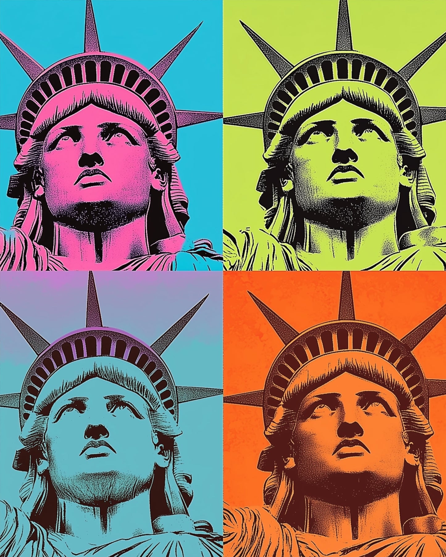 Bunte Freiheitsstatue im Pop Art Stil von miicreaitve. Malen nach Zahlen zur Förderung von Achtsamkeit und Kreativität.