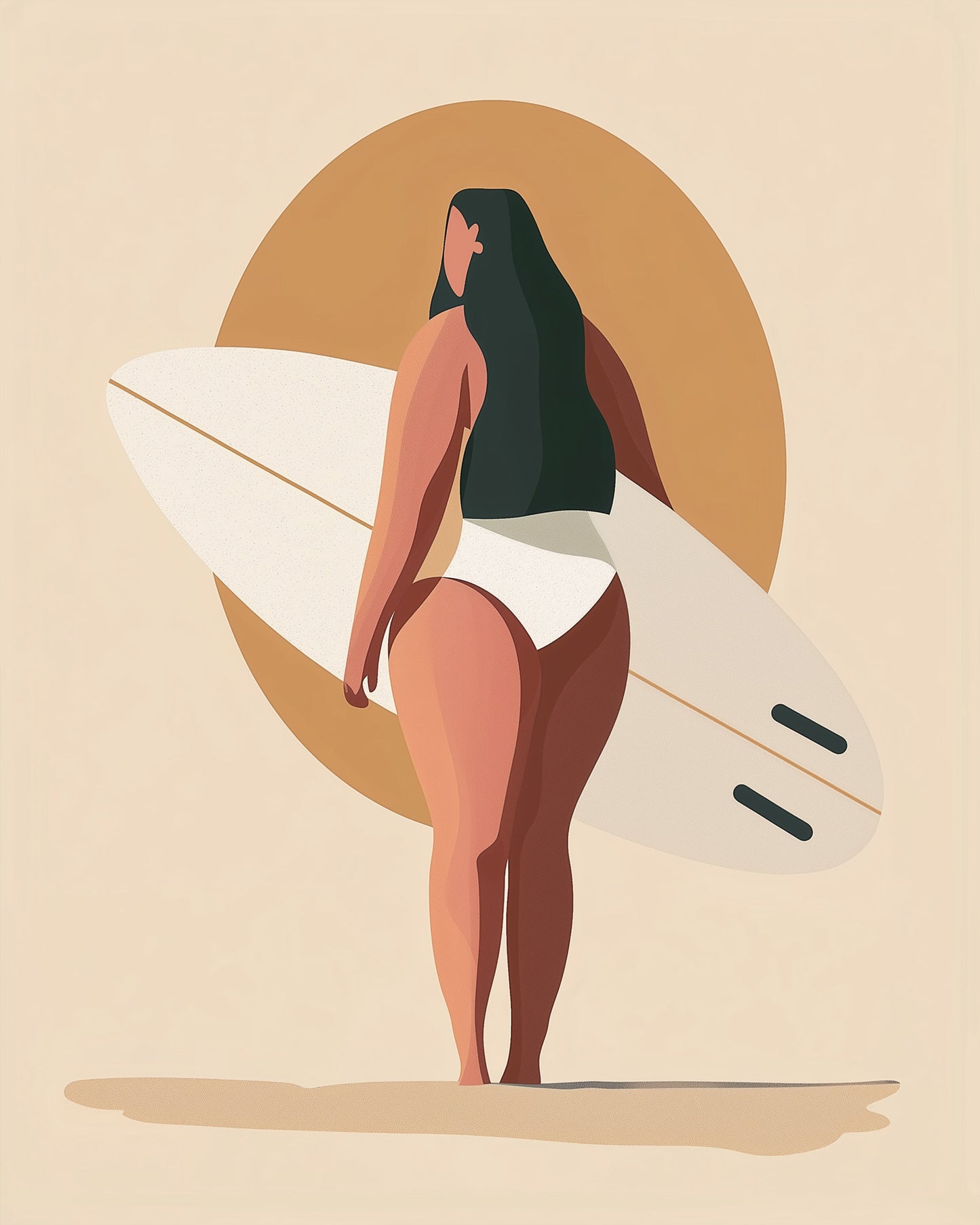 miicreative präsentiert: Sonne und Meer Minimalistic. Szene mit Frau und Surfbrett, entspannend und kreativ, Malen nach Zahlen.