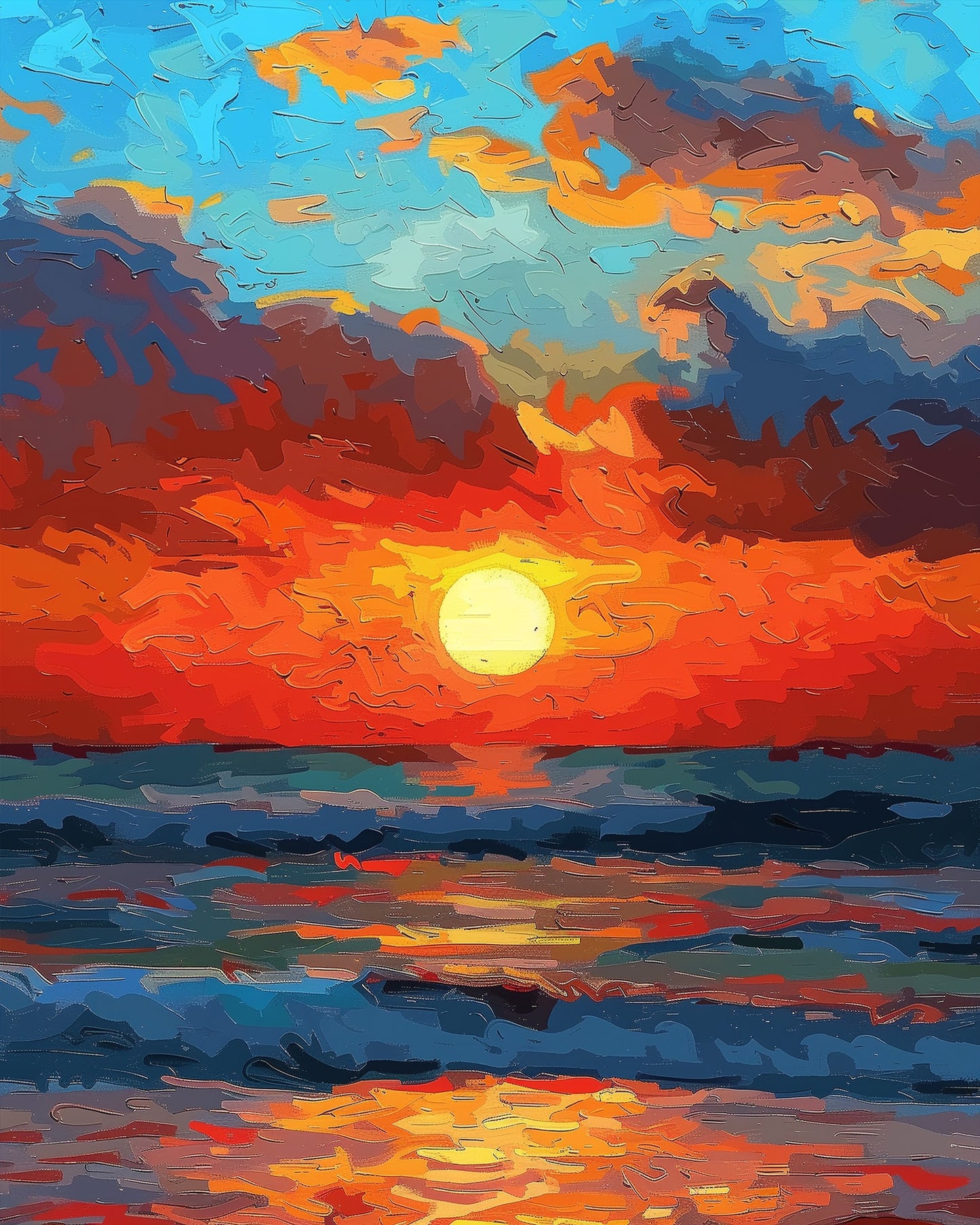Miicreaitve Malen nach Zahlen Kits zeigen einen hellen, bunten Sonnenuntergang. Perfekt für Achtsamkeit und kreative Erholung.