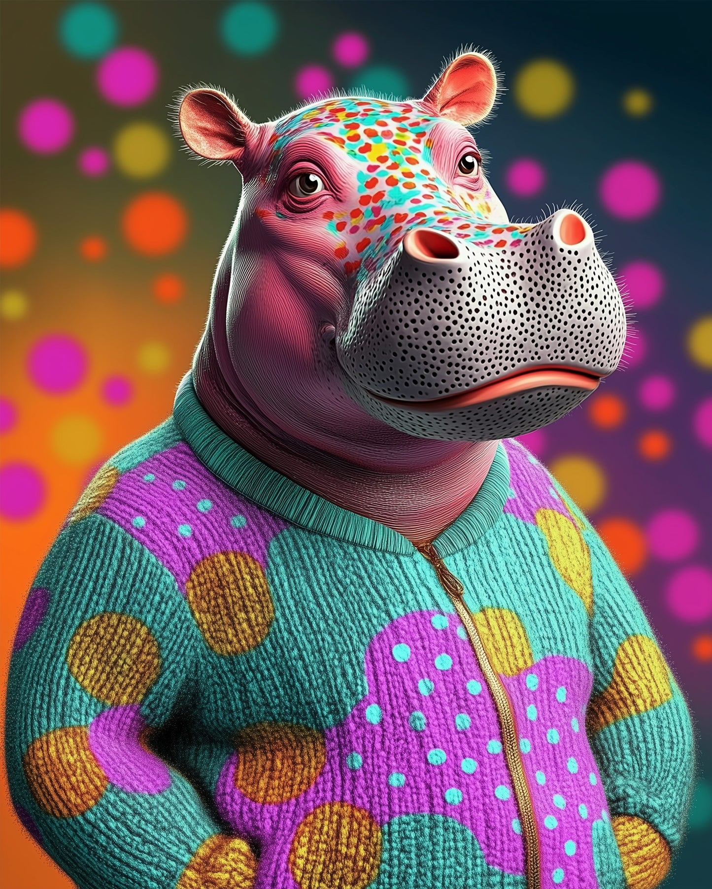 Farbenfrohes Hippo in einem lustigen Pulli, ideal für Entspannung und kreative Momente mit miicreaitve Malen nach Zahlen Kits.