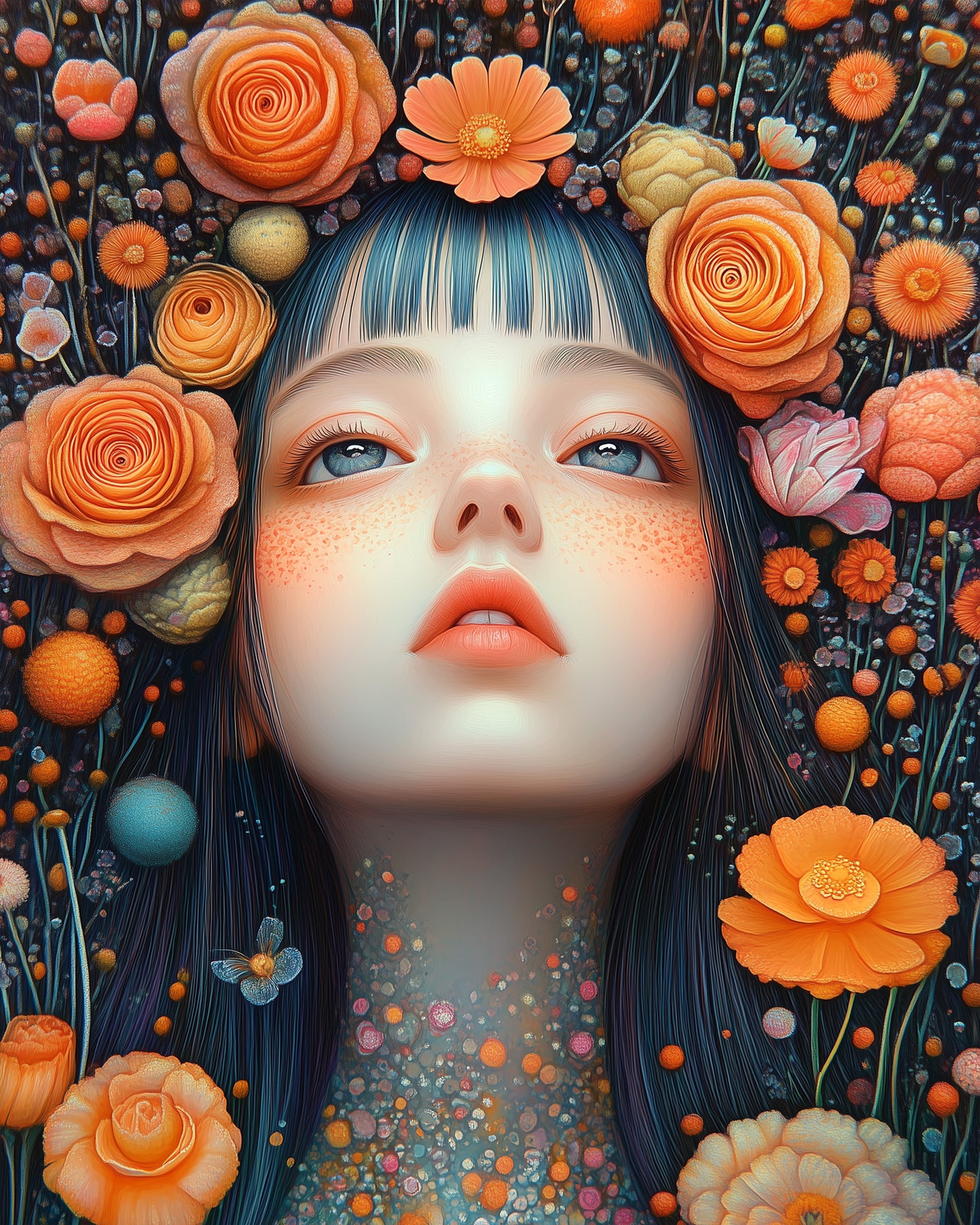 miicreative präsentiert das Malen nach Zahlen 'Träumende Blumenpracht'. Lebendige Blumen in Orange und Blau, die zur Entspannung und Kreativität einladen.