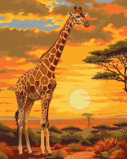 Giraffe in afrikanischer Landschaft – miicreative – Malen nach Zahlen, fix und fertig zum Ausmalen - Vorgefertigtes Design