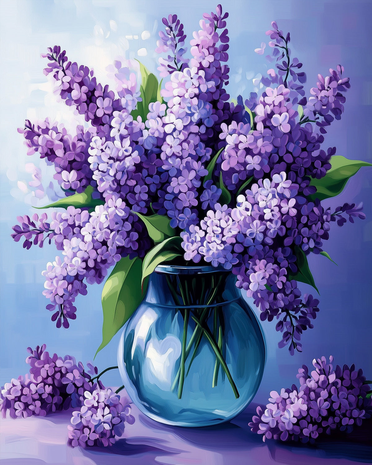 Malerisches Bild mit üppigem Flieder in sanften Blautönen. 'Fliedertraum in Violett - Blumen' von miicreaitve bietet kreative Entspannung.