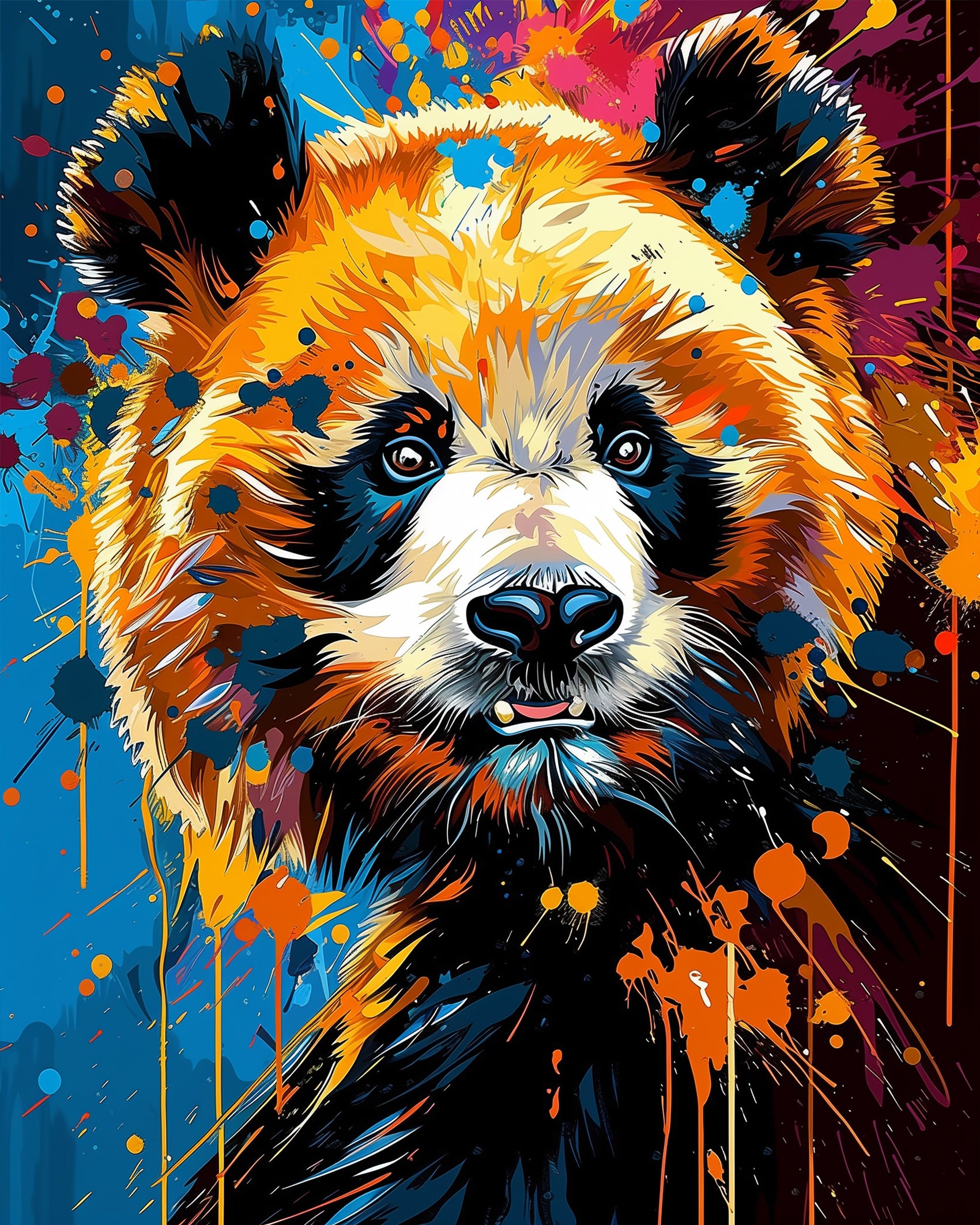 Liebevoll gestalteter, bunter Panda mit leuchtenden Farben aus dem 'Farbenfroher Panda - Abstract Animals' Kit von miicreaitve. Ein inspirierendes Kunstwerk, das Kreativität und Achtsamkeit fördert.