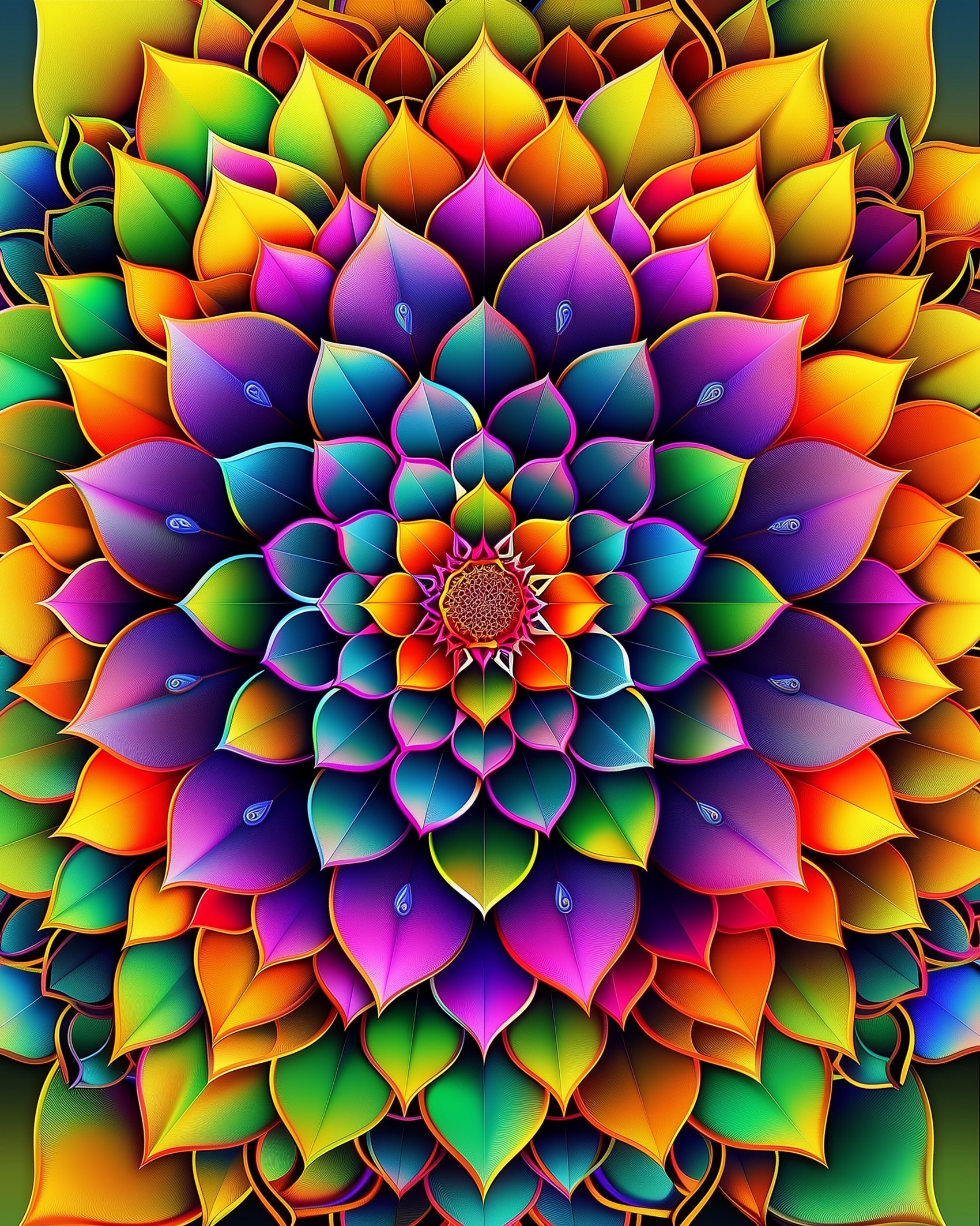 Buntes Mandala-Bild von miicreaitve mit leuchtenden Blüten und kräftigen Farben, inspiriert von Achtsamkeit und Kreativität. Perfekt für das Malen nach Zahlen Erlebnis.