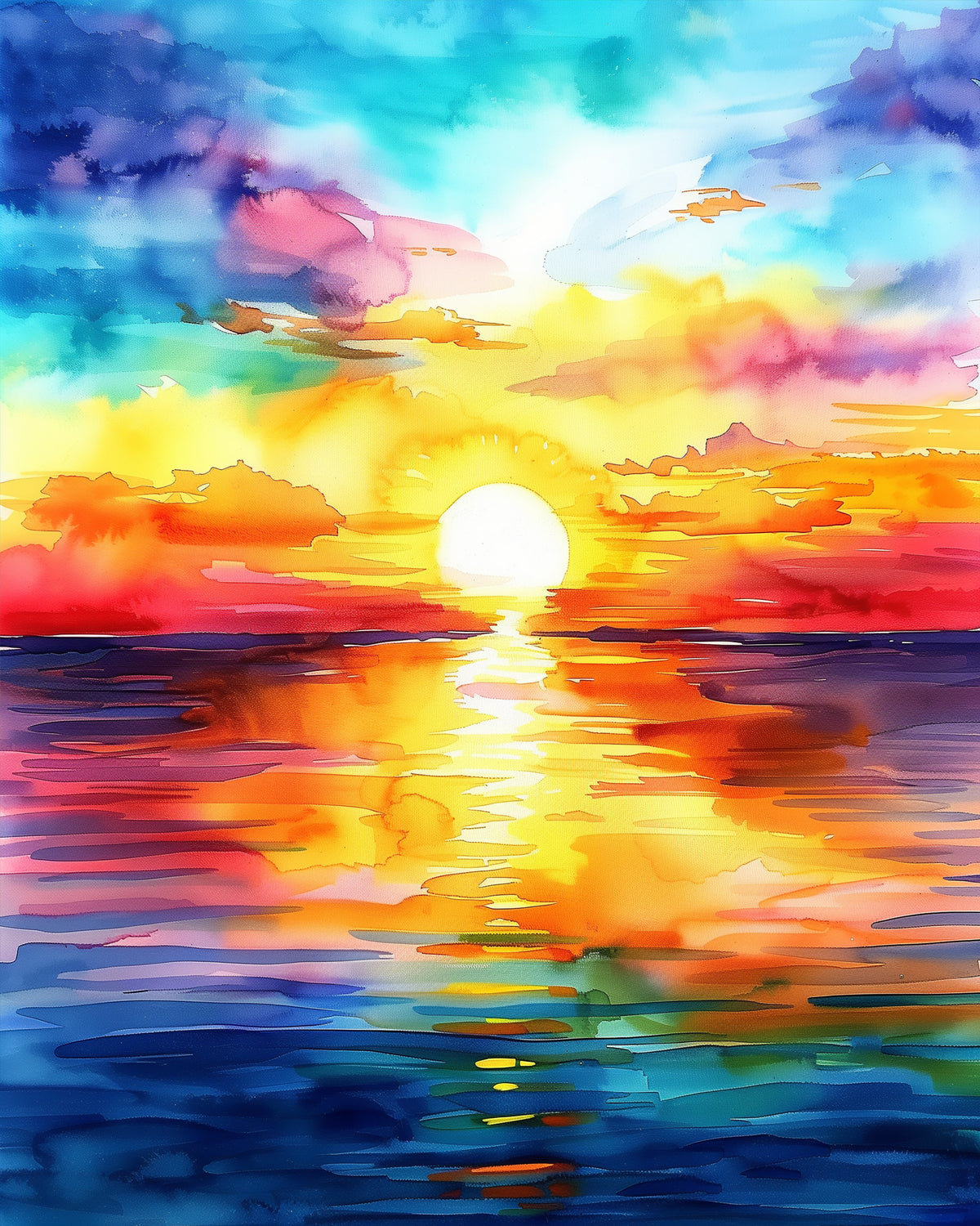 Ein inspirierender Sonnenuntergang über dem Meer als Malen nach Zahlen Kit von miicreative. Perfekt für kreative Auszeit.