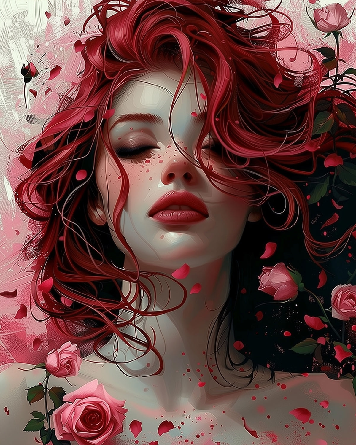 miicreative präsentiert eine Frau mit fließendem Haar und Rosen. Diese Malen nach Zahlen-Kits fördern Entspannung und kreativen Ausdruck.