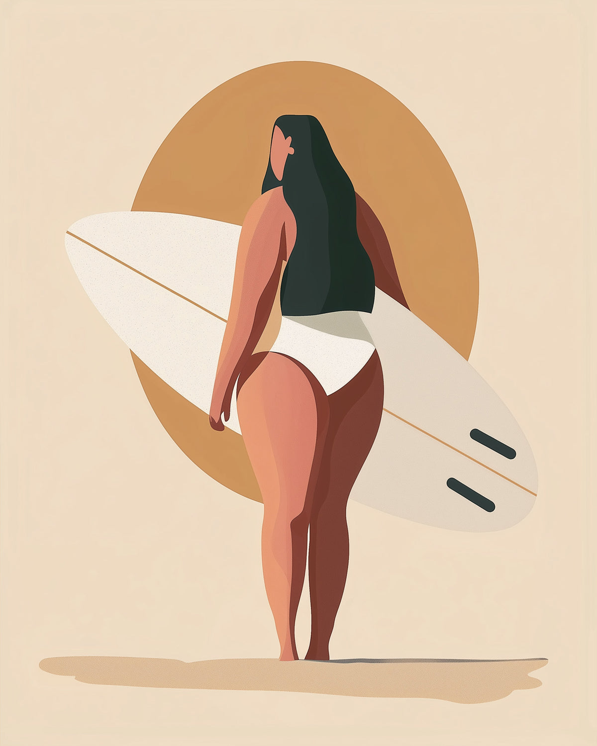 miicreative präsentiert: Sonne und Meer Minimalistic. Szene mit Frau und Surfbrett, entspannend und kreativ, Malen nach Zahlen.