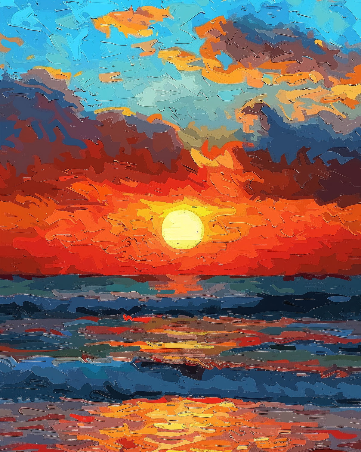 Miicreaitve Malen nach Zahlen Kits zeigen einen hellen, bunten Sonnenuntergang. Perfekt für Achtsamkeit und kreative Erholung.