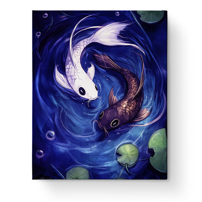 Ein faszinierendes Bild von Yin und Yang Koi Fischen von miicreaitve. Tiefe Blautöne fließen harmonisch und fördern Achtsamkeit und Kreativität. Perfekt für Malen nach Zahlen Enthusiasten.