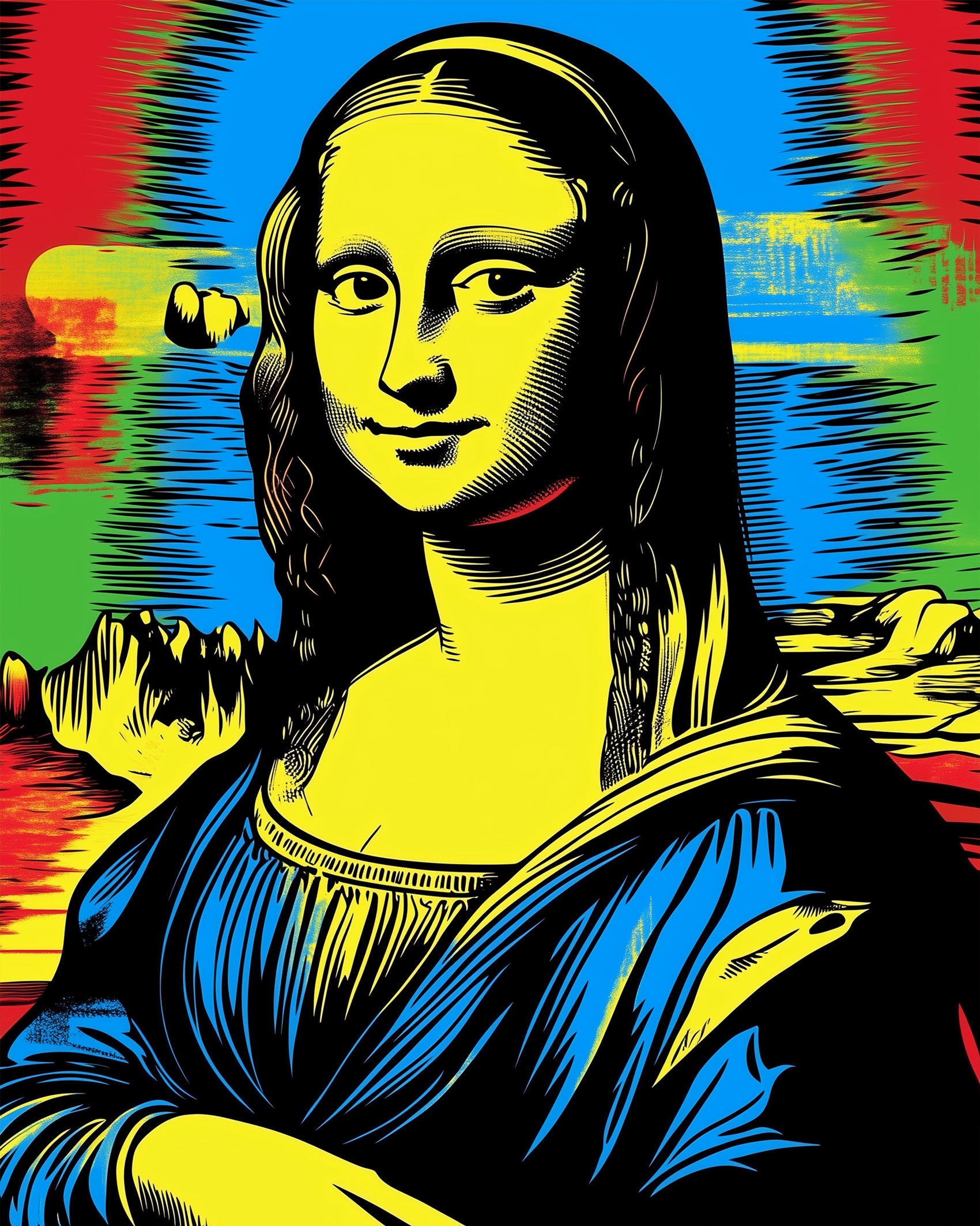 Farbenfrohes Mona Lisa Motiv in Pop Art Stil von miicreative. Perfekt für Malen nach Zahlen und kreative Achtsamkeit.