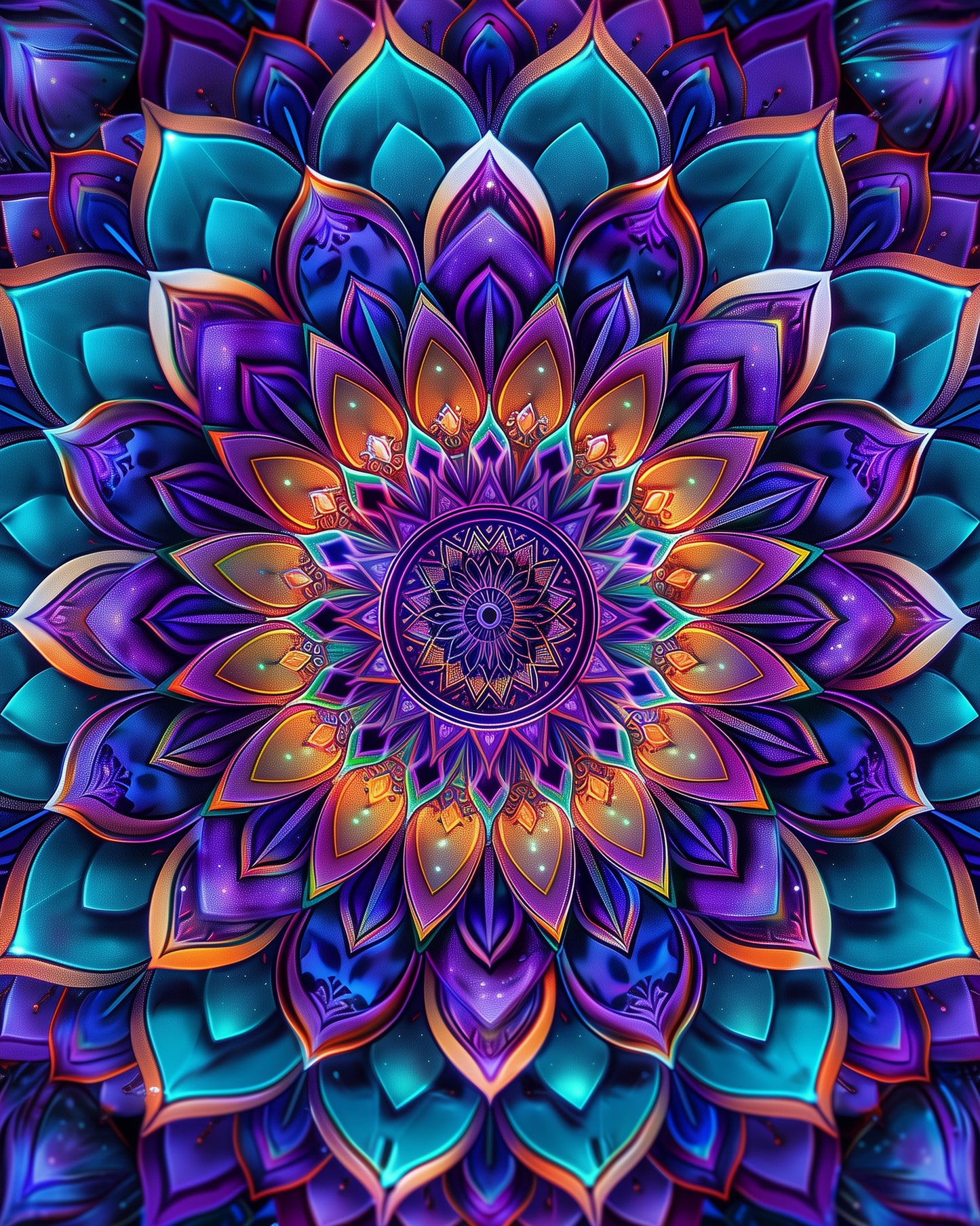 Ein leuchtendes Mandala in violetten und blauen Tönen, dargestellt in dem Verborgene Blütenpracht - Mandalas von miicreaitve. Die harmonische Farbkomposition fördert Achtsamkeit und Kreativität.