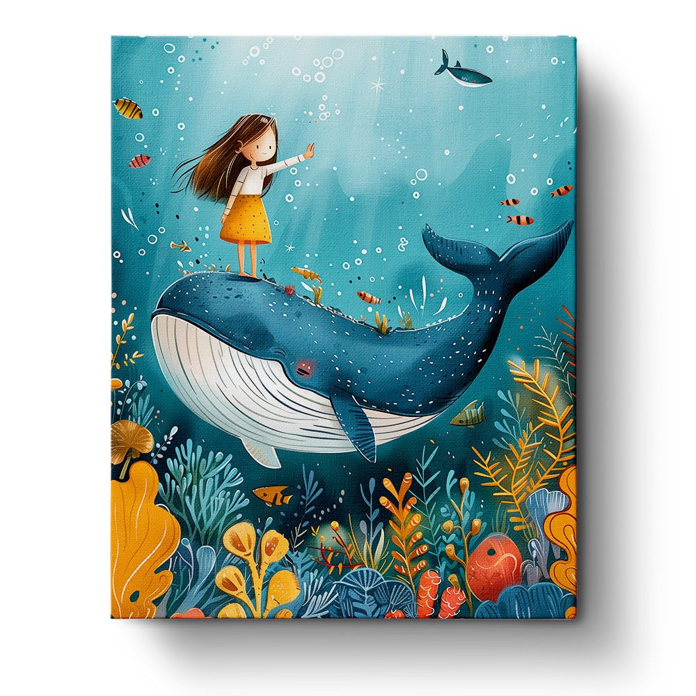 Unterwasserwelt Wal mit Mädchen – miicreative – Malen nach Zahlen, fix und fertig zum Ausmalen - Vorgefertigtes Design