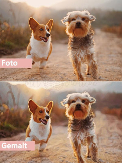 Zwei rennende Hunde - Male dein eigenes Foto - Malen nach Zahlen - miicreative